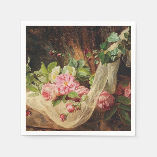 Guardanapo De Papel "Ainda viva com Rosas no chão da floresta" - Lach  (Frente)