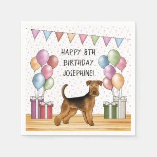 Guardanapo De Papel Airedale Terrier Cachorro Fofo Pastel Feliz Aniver