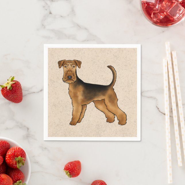 Guardanapo De Papel Airedale Terrier Cute Cartoon Dog Em Beige (Insitu)