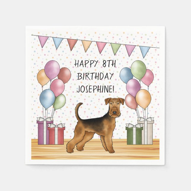 Guardanapo De Papel Airedale Terrier Cute Dog Pastel Feliz Aniversário (Frente)