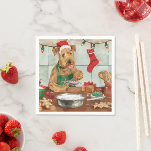 Guardanapo De Papel Airedale Terrier Festa de Natal: Panificação Festi