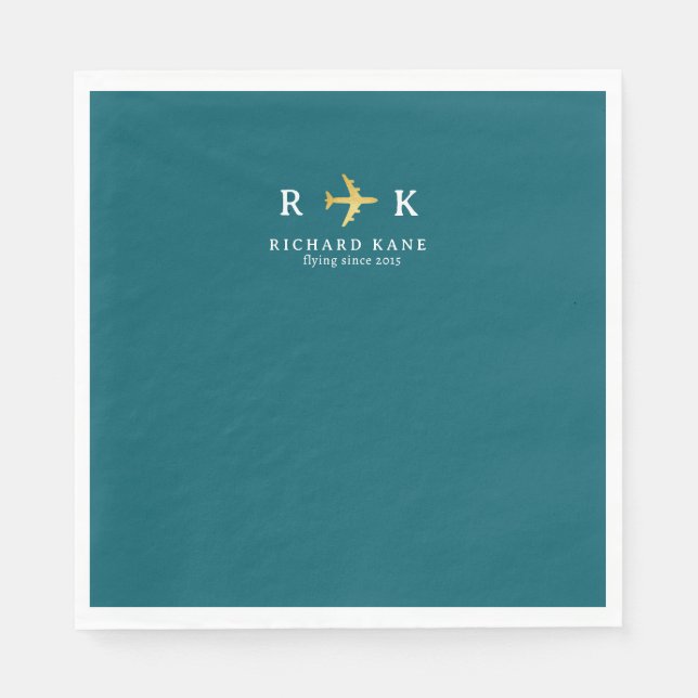 Guardanapo De Papel Airplane With Pilot Initials - aero dark teal blue (Frente)