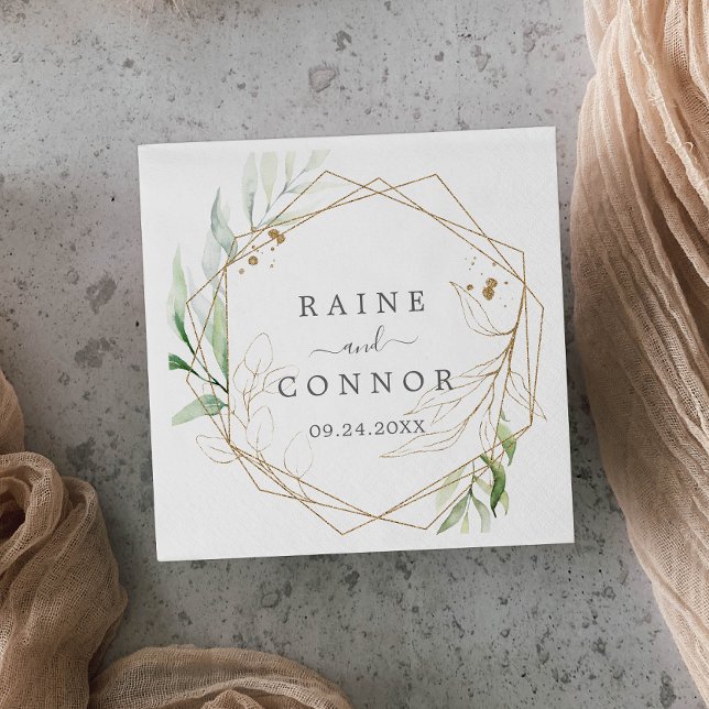Guardanapo De Papel Airy Greenery e Dourado Casamento de Folha (Criador carregado)