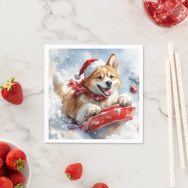 Guardanapo De Papel Akita Dog em Sledge Deixe-o nevar no Natal (Insitu)