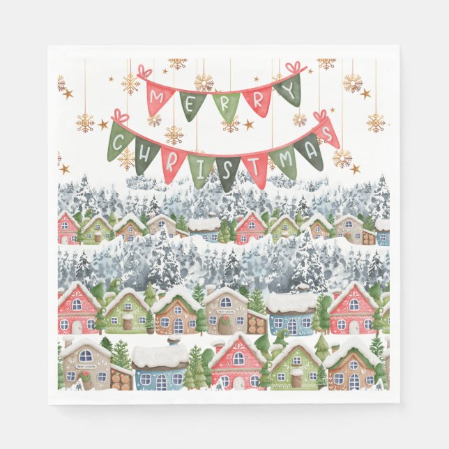 Guardanapo De Papel Aldeia de Natal Bonita Snowy (Frente)