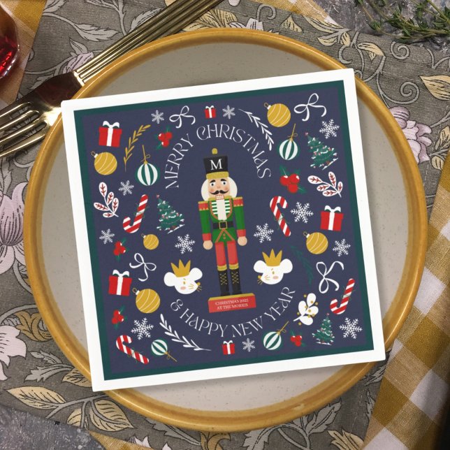 Guardanapo De Papel Alegre Natal quebra-nozes monograma personalizado (Criador carregado)