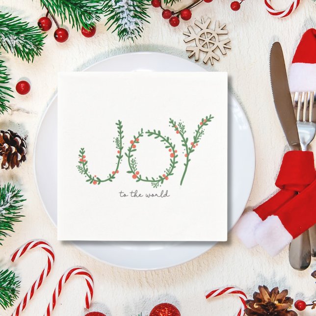 Guardanapo De Papel Alegria ao Mundo Simples Feliz Natal Napkins (Joy to the World Simple Cute Christmas Napkins)