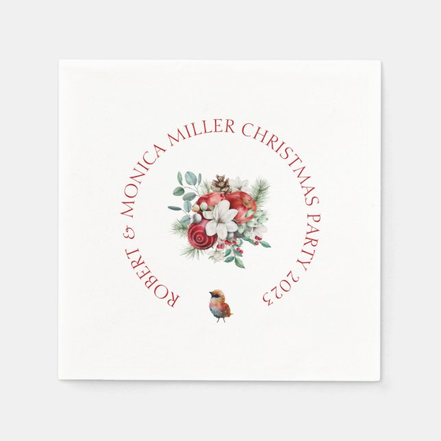 Guardanapo De Papel Alegria Vibe Natal flores e buquê de maçãs vermelh (Frente)