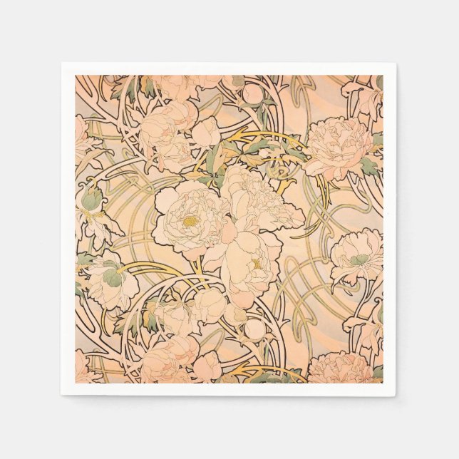 Guardanapo De Papel Alfonse Mucha Art Nouveau Peonies (Frente)