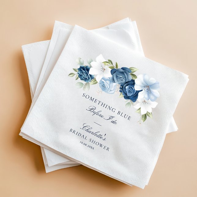 Guardanapo De Papel Algo Azul Antes de Fazer Chuveiro de Noiva Floral (Dusty Blue Floral Script Party Paper Napkin)
