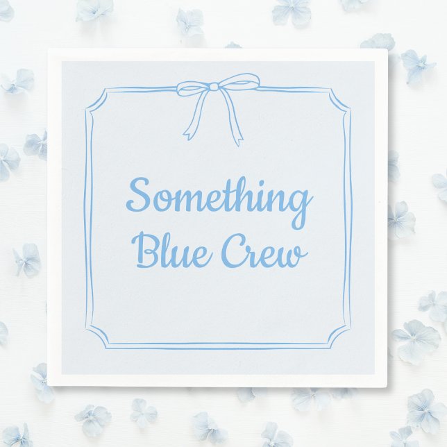 Guardanapo De Papel Algo de Azul, Arco de Tripulação Personalizado Par (Chic Trendy Bow 'Something Blue Crew' Napkins - Perfect for Bachelorette Parties and Bridal Showers!)