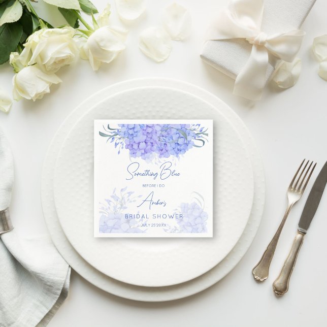 Guardanapo De Papel Alguma coisa azul hydrangea chá de noiva impresso (Something blue hydrangea bridal shower monogram printed napkins personalized table decor)