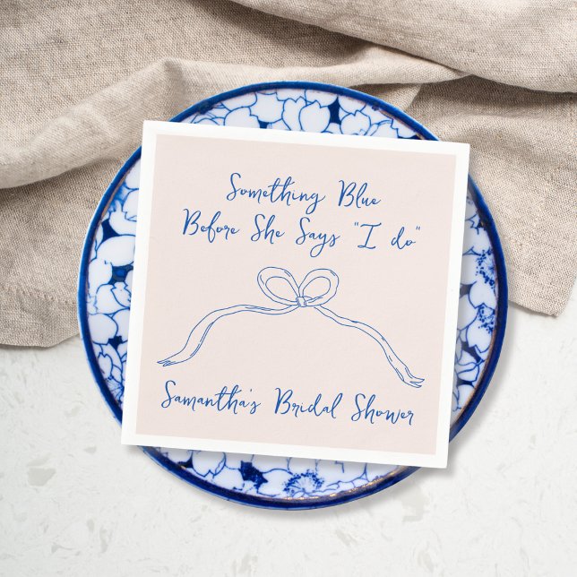 Guardanapo De Papel Alguma Coisa Azul Laço Desenhado à Mão Chá de Noiv (Something Blue Bow Hand Drawn Bridal Shower Napkins)