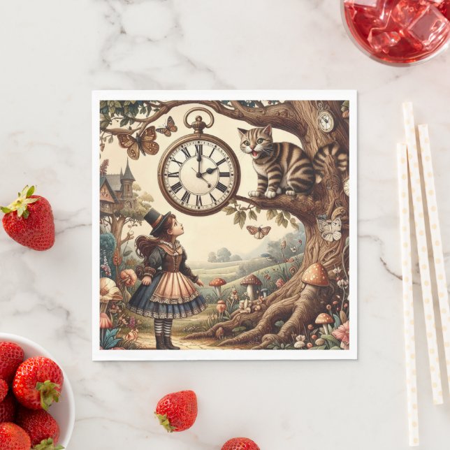 Guardanapo De Papel Alice & Cheshire Cat: Whimsical Wonderland Fantasy (Insitu)