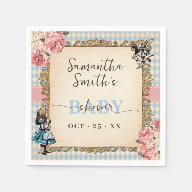 Guardanapo De Papel Alice in Wonderland Baby Shower Party Decor (Frente)