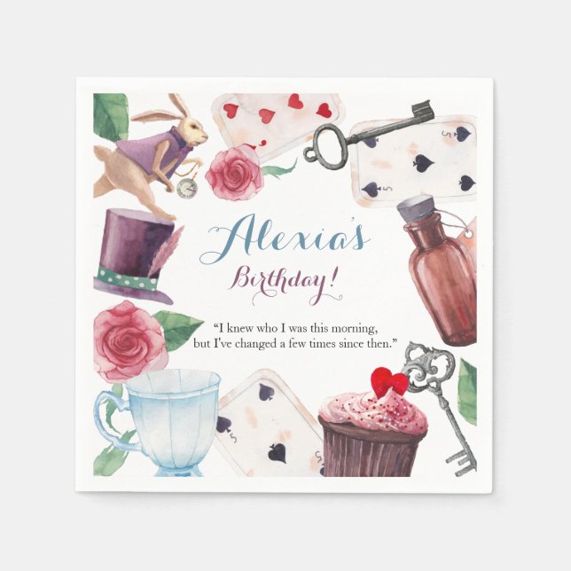 Guardanapo De Papel Alice no País das Maravilhas Coelho Pintado com Aq (Frente)