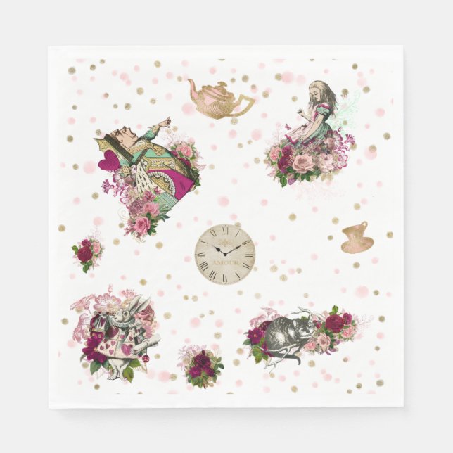 Guardanapo De Papel Alice no País das Maravilhas em Branco e Brilhante (Frente)