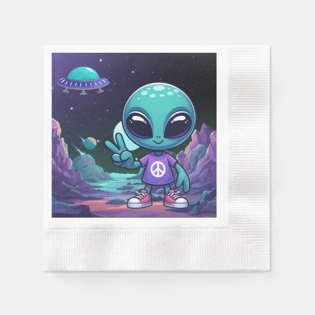 Guardanapo De Papel Alienígena de paz e nave espacial (Frente)