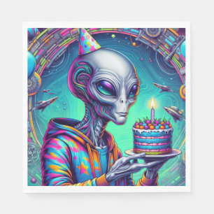 Guardanapo De Papel Alienígena segurando Bolo de Aniversário