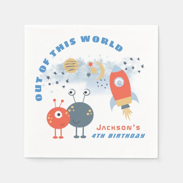 Guardanapo De Papel Aliens Espachante Moon Stars Boy 4ª festa de anive (Frente)