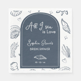 Guardanapo De Papel All I Sea is Love Navy Blue Seashells Doodles