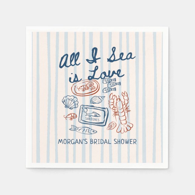 Guardanapo De Papel All I Sea is Love Seafood Bridal Shower (Frente)