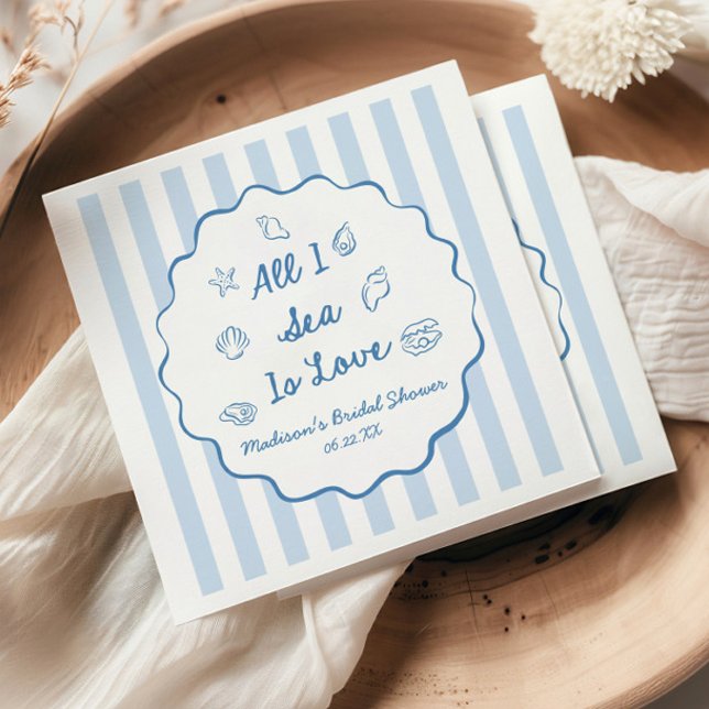 Guardanapo De Papel All I Sea Is Love Seashell Coastal Bridal Shower (Criador carregado)