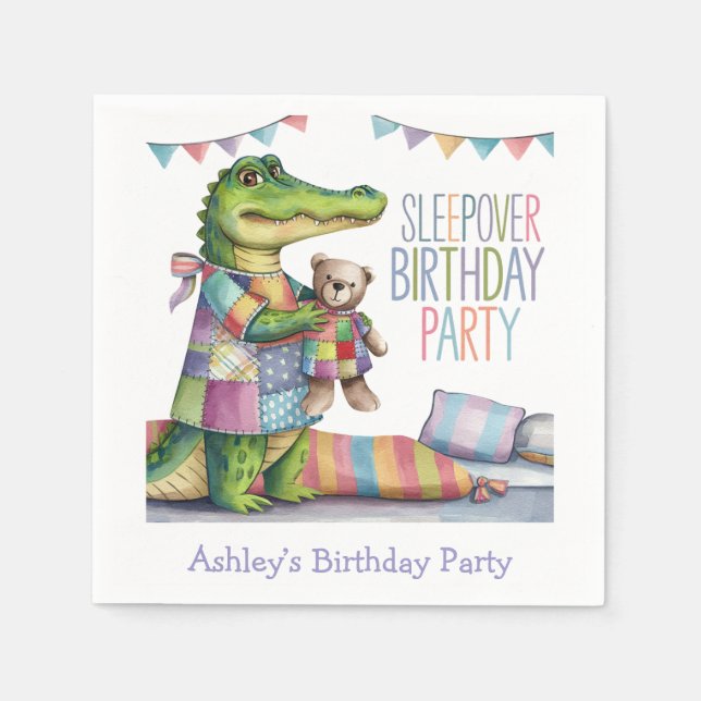 Guardanapo De Papel Alligador de Cute Dormindo sobre a Festa de aniver (Frente)