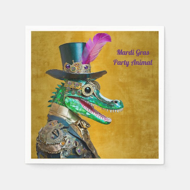 Guardanapo De Papel Alligator Animal do Partido Steampunk do Mardi Gra (Frente)