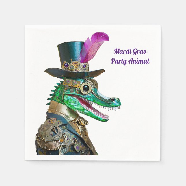 Guardanapo De Papel Alligator Animal do Partido Steampunk do Mardi Gra (Frente)