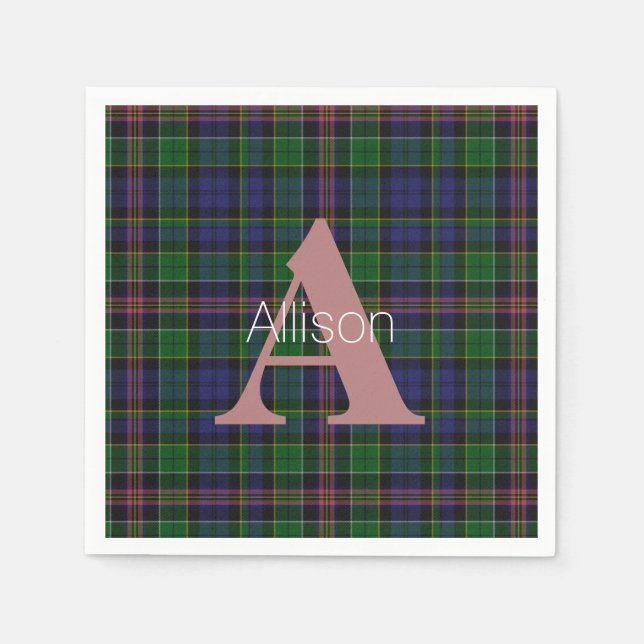 Guardanapo De Papel Allison Clan Xadrez MonogramPaper Napkins (Frente)