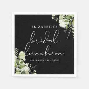 Guardanapo De Papel Almoço Floral Verde e Preto e Branco Nupcial