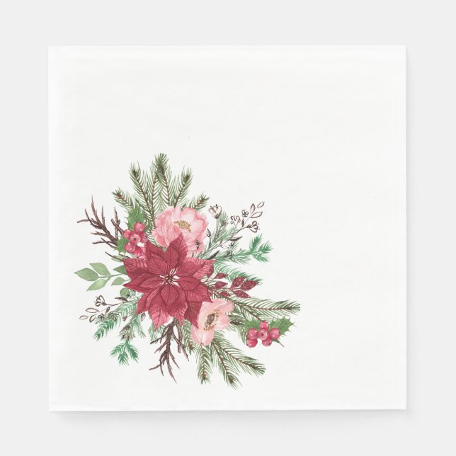 Guardanapo De Papel Almoço tradicional de Poinsettia de Natal Elegante (Frente)