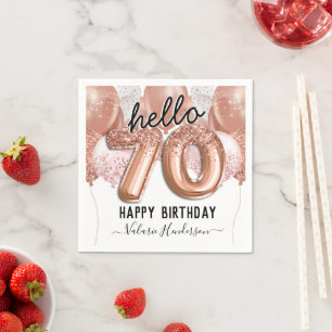 Guardanapo De Papel Alô 70 Birthday Pink Glitter Balloons