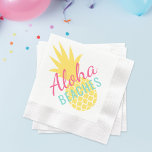 Guardanapo De Papel Aloha Beaches Ananás amarelo tropical<br><div class="desc">Os guardanapos do coquetel "Beaches" da Aloha apresentam texto cor-de-rosa na moda e turquesa e um abacaxi tropical amarelo</div>