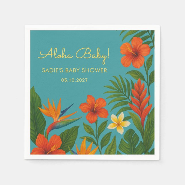 Guardanapo De Papel Aloha Bebê! Chá de Bebê Tropical Chic (Frente)