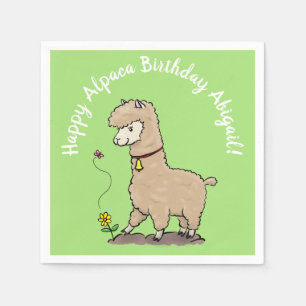 Guardanapo De Papel Alpaca feliz e giro com cartoon de aniversário de