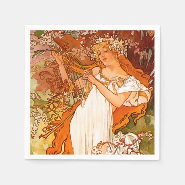 Guardanapo De Papel Alphonse Mucha Art Nouveau Primavera (Frente)