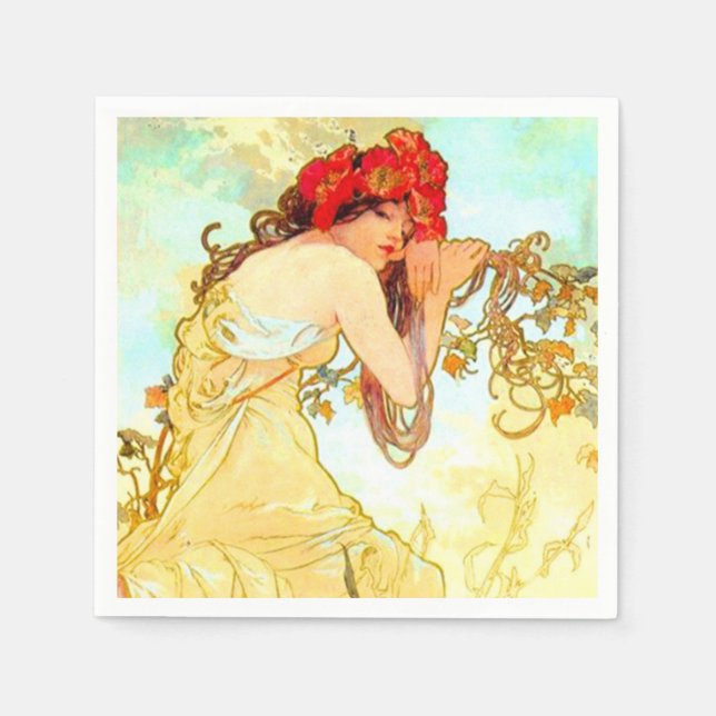 Guardanapo De Papel Alphonse Mucha Art Nouveau Summer (Frente)