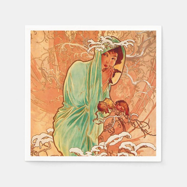 Guardanapo De Papel Alphonse Mucha Art Nouveau Winter (Frente)