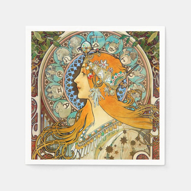 Guardanapo De Papel Alphonse Mucha Art Nouveau Zodiac (Frente)
