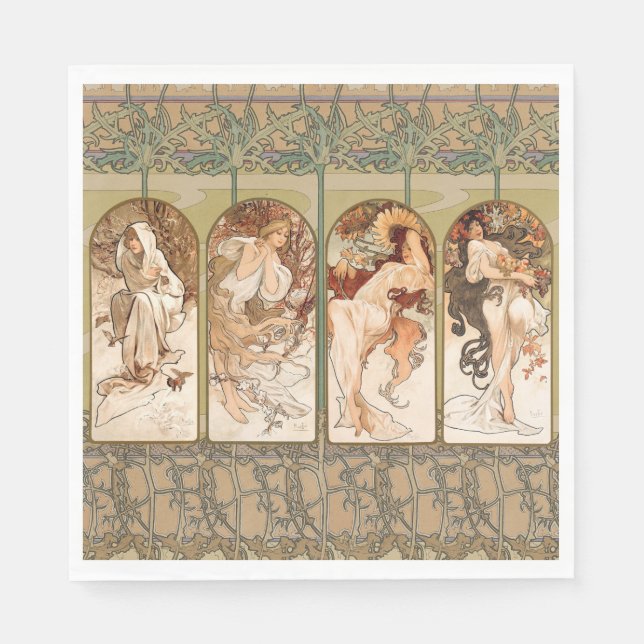 Guardanapo De Papel Alphonse Mucha As Estações 1897 Art Nouveau (Frente)