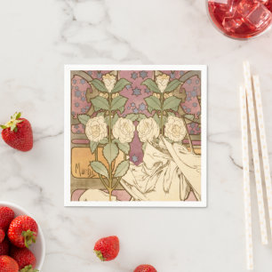 Guardanapo De Papel Alphonse Mucha Estrelas Elegantes Art Nouveau Camé