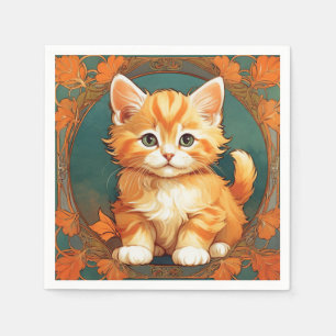 Guardanapo De Papel Alphonse Mucha Style Orange Cat