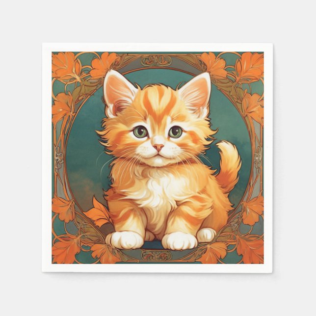 Guardanapo De Papel Alphonse Mucha Style Orange Cat (Frente)