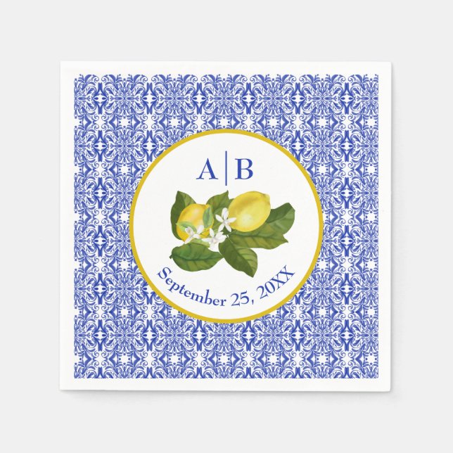 Guardanapo De Papel Amalfi Coast I Italian Lemon & Blue Tile Mongram (Frente)