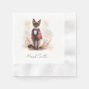 Guardanapo De Papel Amante de Gato Siames Patriótico do Dia 4 de Julho