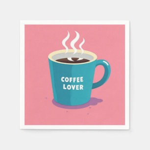 Guardanapo De Papel Amante de xícara de café azul rosa minimalista