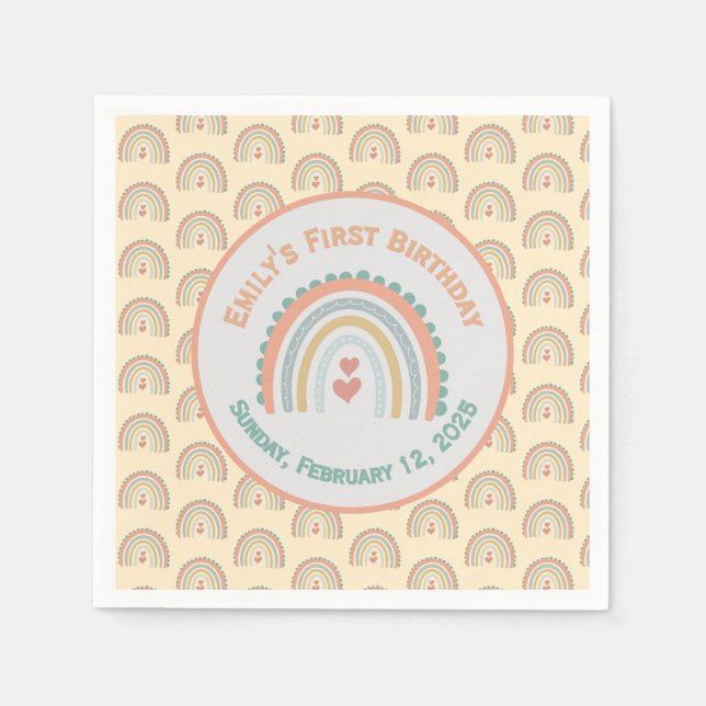Guardanapo De Papel Amarelo-Amarelo-Arco-Íris elegante e doce (Frente)