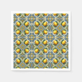 Guardanapo De Papel Amarelo Azul Capri Limão Mediterrâneo Telha Casame